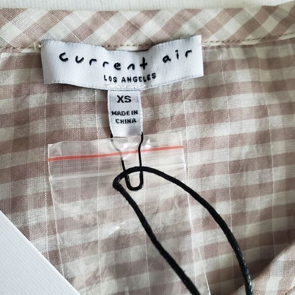 Current Air Brown Gingham Folded Sleeve Hem Button Down Top  XSMALL NWT - Picture 8 of 14